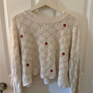 Adorable Strawberry H&M Crop Sweater with Scalloped Bell Sleeves